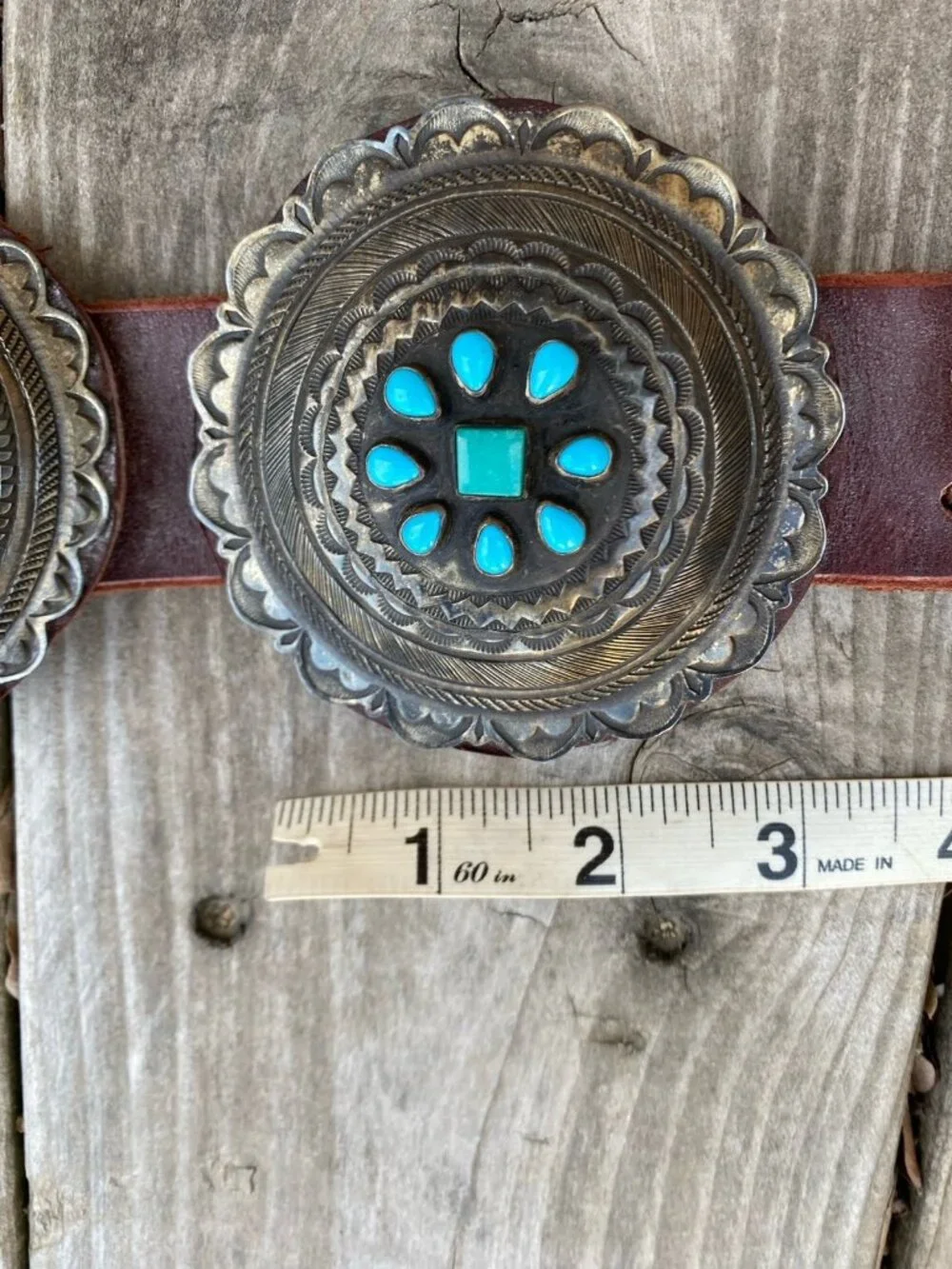 Navajo Eugene Charley Sterling Concho Belt Turquoise Vintage (NECF)